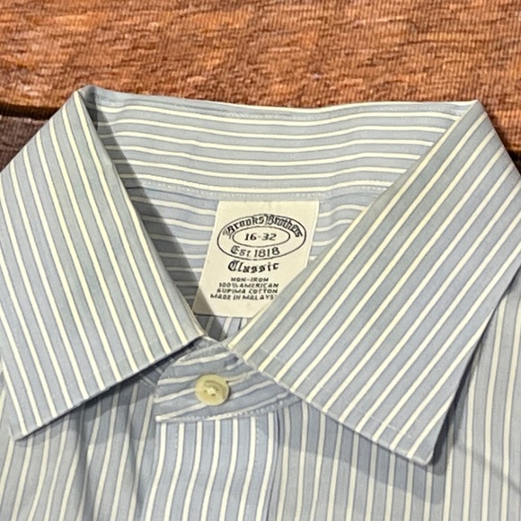 Brooks Brothers Classic Striped Blue Mens Dress Button Down Shirt - Picture 4 of 5